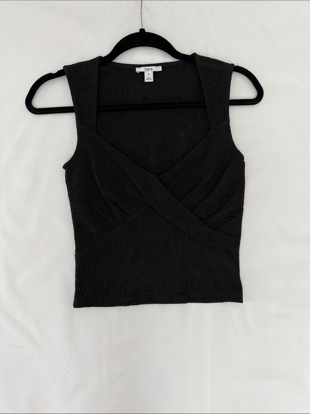 Bar III Black Textured Surplice Tank